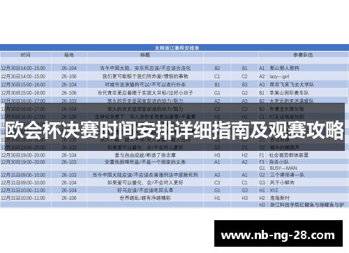 欧会杯决赛时间安排详细指南及观赛攻略 欧会杯决赛时间安排详细指南及观赛攻略