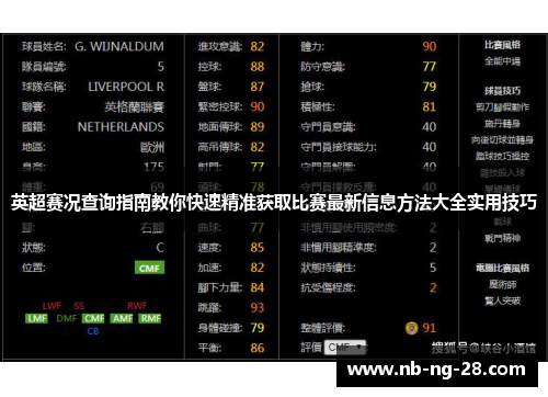 英超赛况查询指南教你快速精准获取比赛最新信息方法大全实用技巧